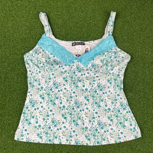 Vintage Y2K NWT Self Esteem Blue Floral Lace Trim Tank Top Sz XL